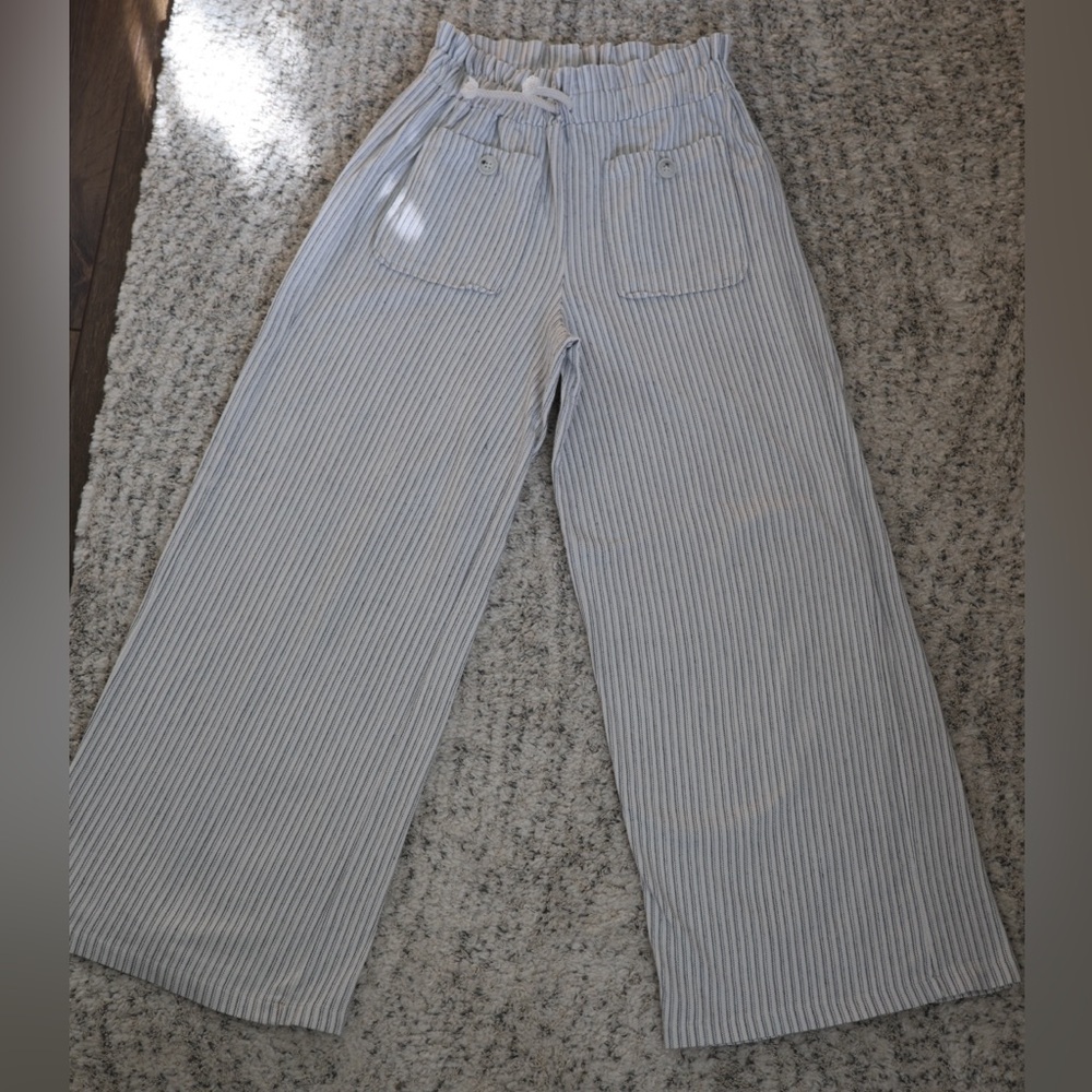 Zara kids Blue & White Pinstripe Wide Leg Pants | Size 13–14